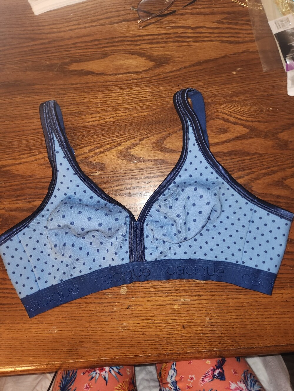 Cacique Light Blue with Navy Polka Dot Wireless Bra